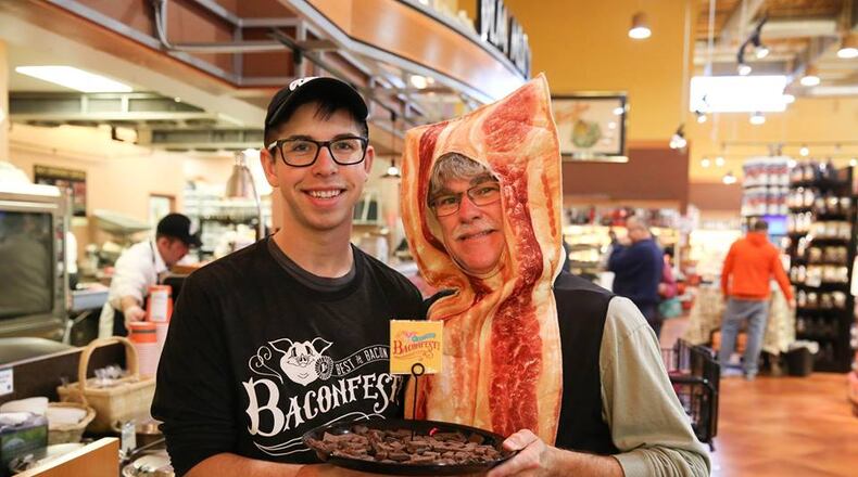 Dorothy Lane Market has a bit of fun with its Baconfest, as this photo from a previous Baconfests suggests. Image from Dorothy Lane Market Facebook page.