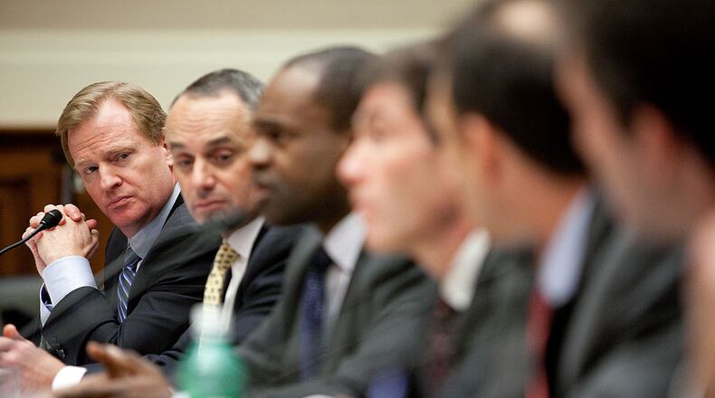 WASHINGTON - NOVEMBER 03: National Football League Commissioner Roger Goodell, Rob Manfred, executive vice president of labor and human resources in the Office of the Commissioner of Baseball, Major League Baseball, NFL Players Association Executive Director DeMaurice Smith, Michael Weiner, general counsel for the Major League Baseball Players Association, Travis Tygart, CEO of the United States Anti-Doping Agency, Gabriel Feldman, associate professor of law and director of the Sports Law Program at Tulane University Law School, and Jeffrey Standen, professor of law at the Willamette University College of Law (L-R), testify on Capitol Hill on November 3, 2009 in Washington, DC. The hearing focused on doping in professional sports.(Photo by Brendan Hoffman/Getty Images)
