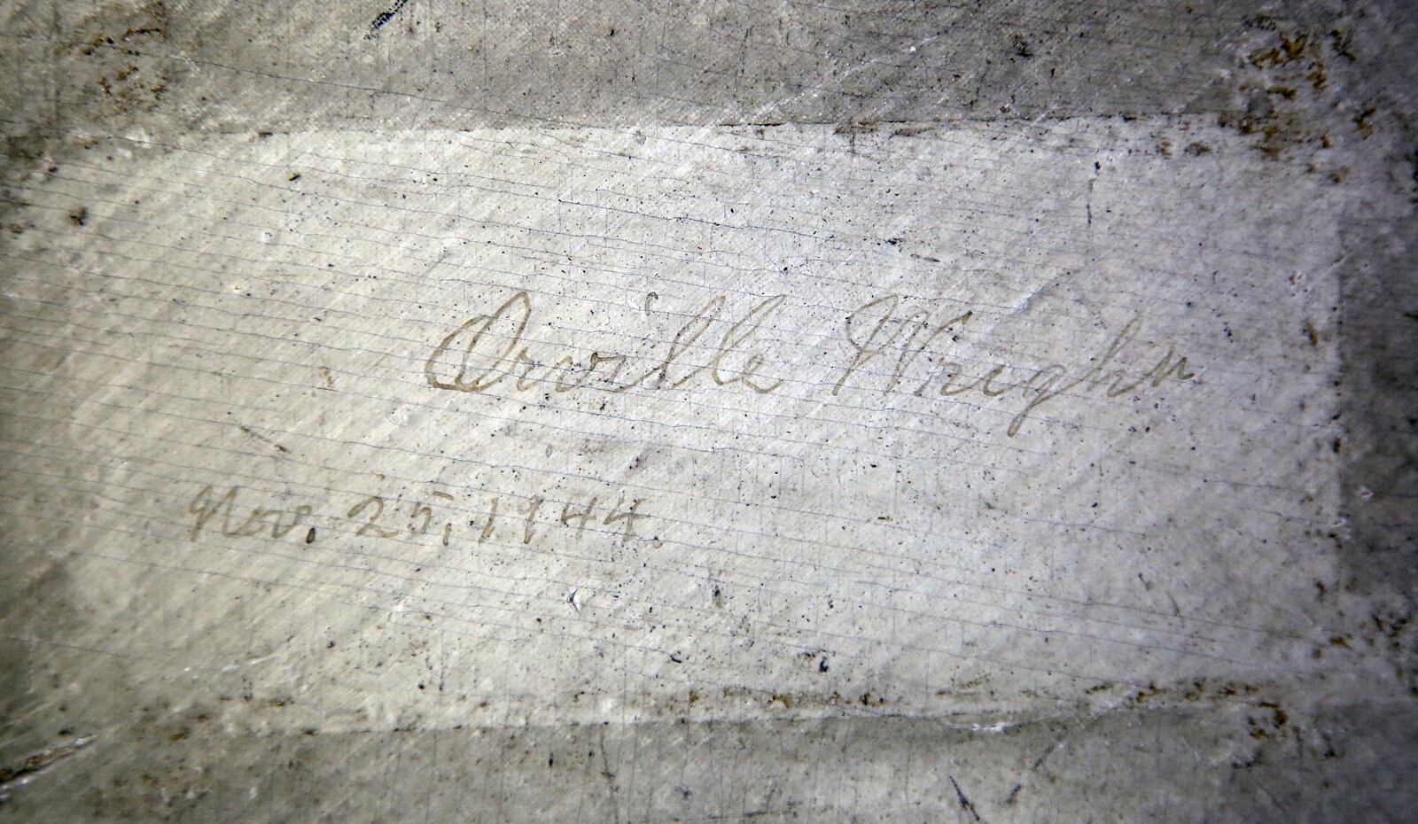 The signature of Orville Wright on an original Wright propeller. The propeller, which is now owned by the National Aviation Hall of Fame, was given to a Wright Factory employee when the factory was closed in 1920. An NAHF trustee purchased the propeller at auction in 2004 and gifted it to the NAHF. TY GREENLEES / STAFF