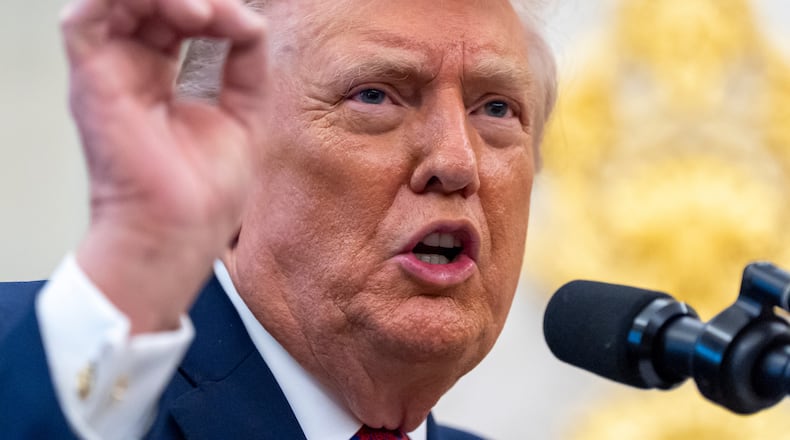 President Donald Trump speaks during a Mexican Border Defense Medal presentation in the Oval Office of the White House, Monday, Dec. 15, 2025, in Washington. (AP Photo/Alex Brandon)