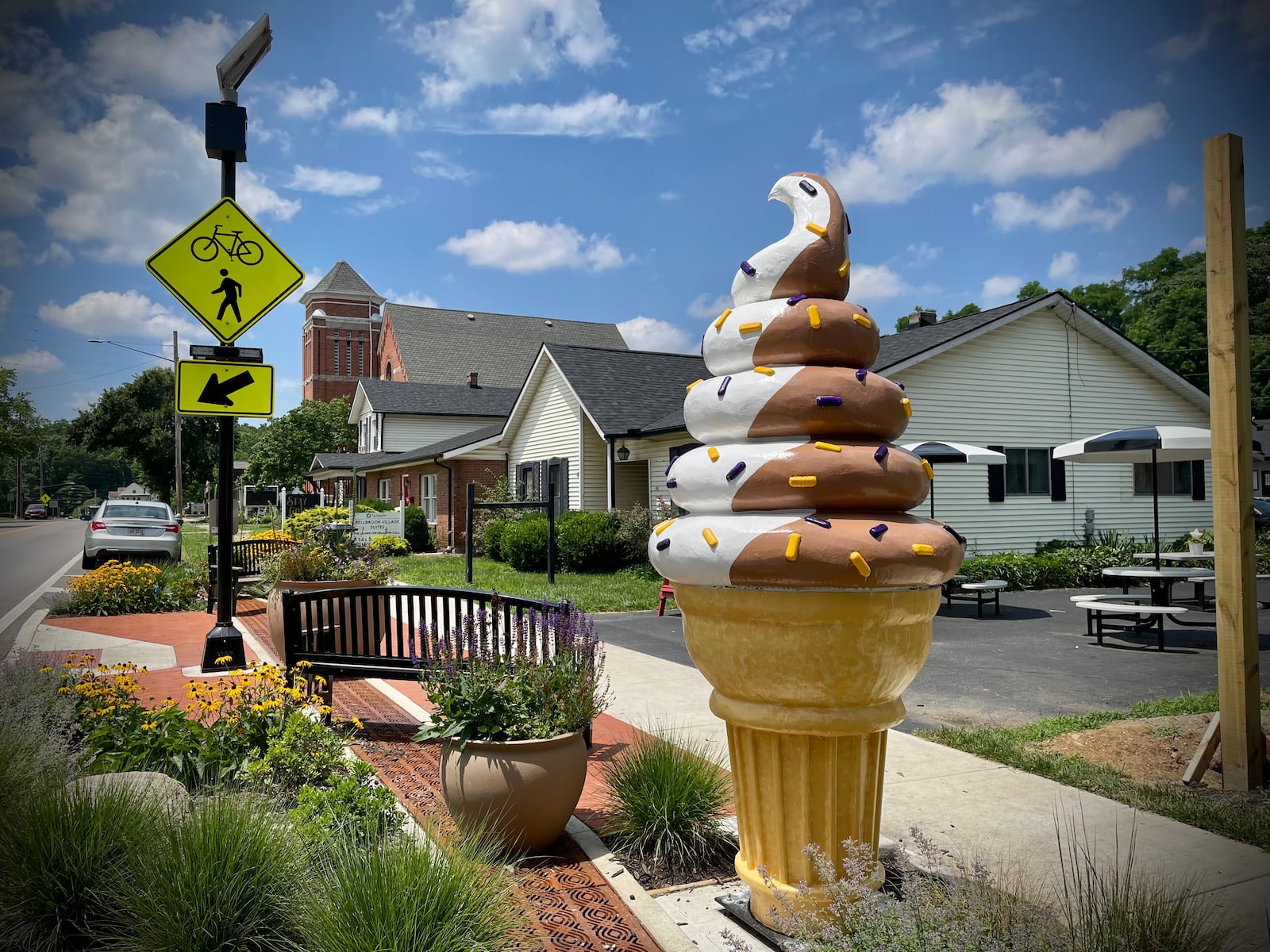In honor of the Dairy Shed’s 50th anniversary, Council Member Brady Harding gifted them a giant ice cream cone. Guests are more than welcome to take photos with it.  NATALIE JONES/STAFF
