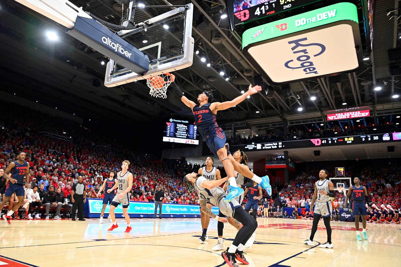 Toumani Camara’s flying dunk versus Robert Morris at UD Arena on Nov. 11, 2022. Rick Roshto/CONTRIBUTED