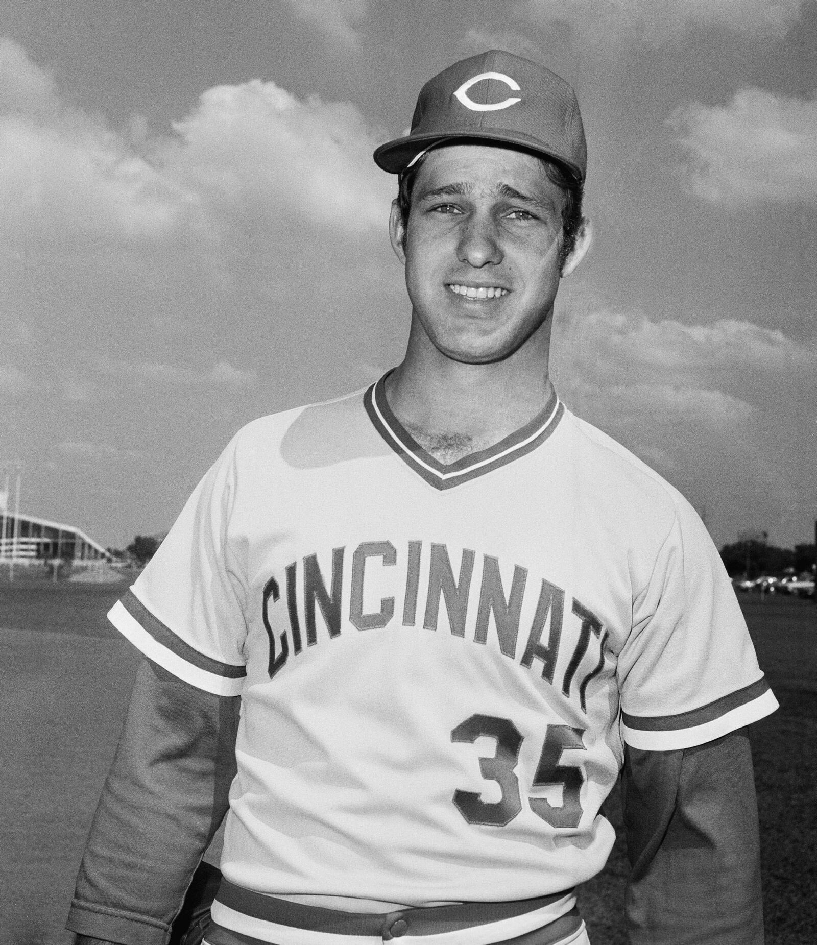 FILE - Cincinnati Reds pitcher Don Gullett poses for a photo in March 1974 in Tampa, Fla. Gullett, a former major league pitcher and coach who played for four consecutive World Series champions in the 1970s, died Wednesday, Feb. 14, 2024. He was 73. The Reds, New York Yankees and Baseball Hall of Fame all paid tribute to Gullett in social media posts. There was no information provided on his death, but the Cincinnati Enquirer reported he had recent health issues. (AP Photo/Phil Sandlin)