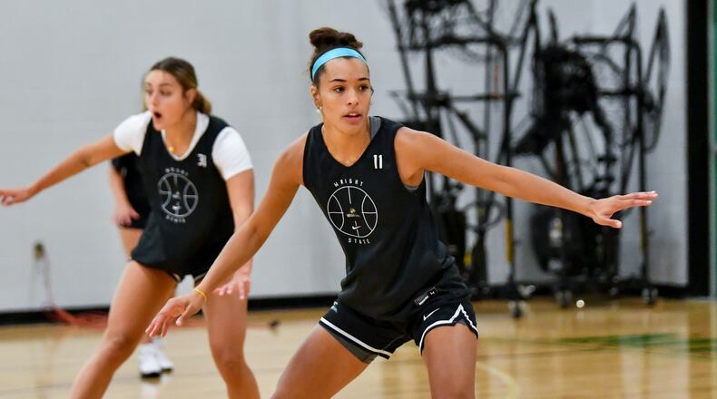 Wright Stat senior Rachel Loobie (11) runs through a drill duiring a recent practice. Wright State Athletics photo