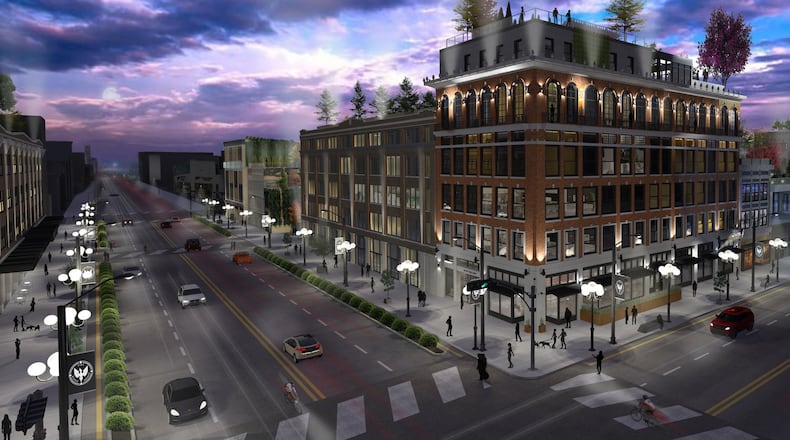 A rendering of the Fire Blocks District, viewed from the intersection of East Third and Jefferson streets. CONTRIBUTED
