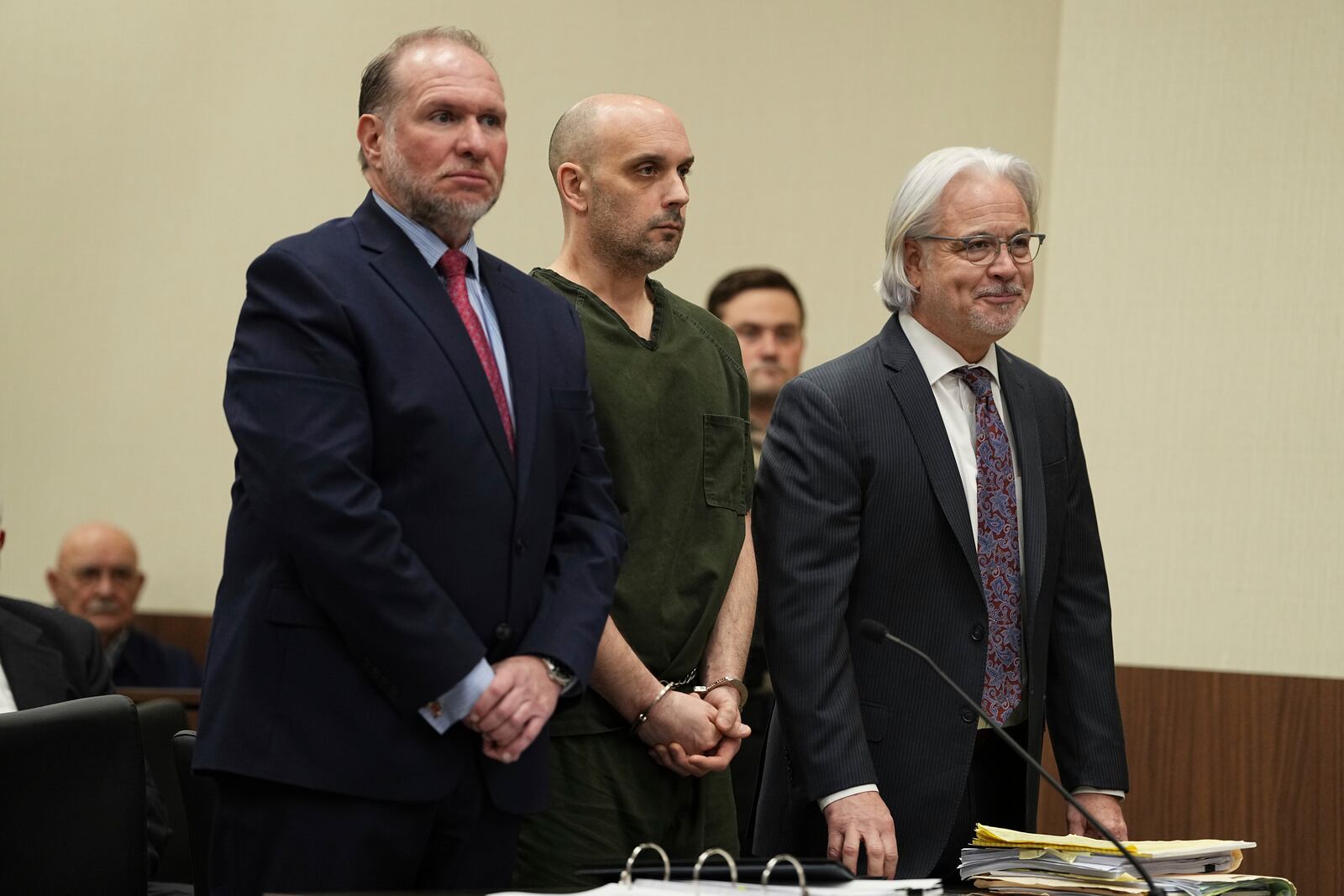 Sean M. Higgins, the driver charged with killing NHL hockey player Johnny Gaudreau and his brother Matthew while they were bicycling, appears at the Salem County, N.J., Courthouse, Tuesday, April 15, 2025, in Salem, N.J. (AP Photo/Matt Rourke)