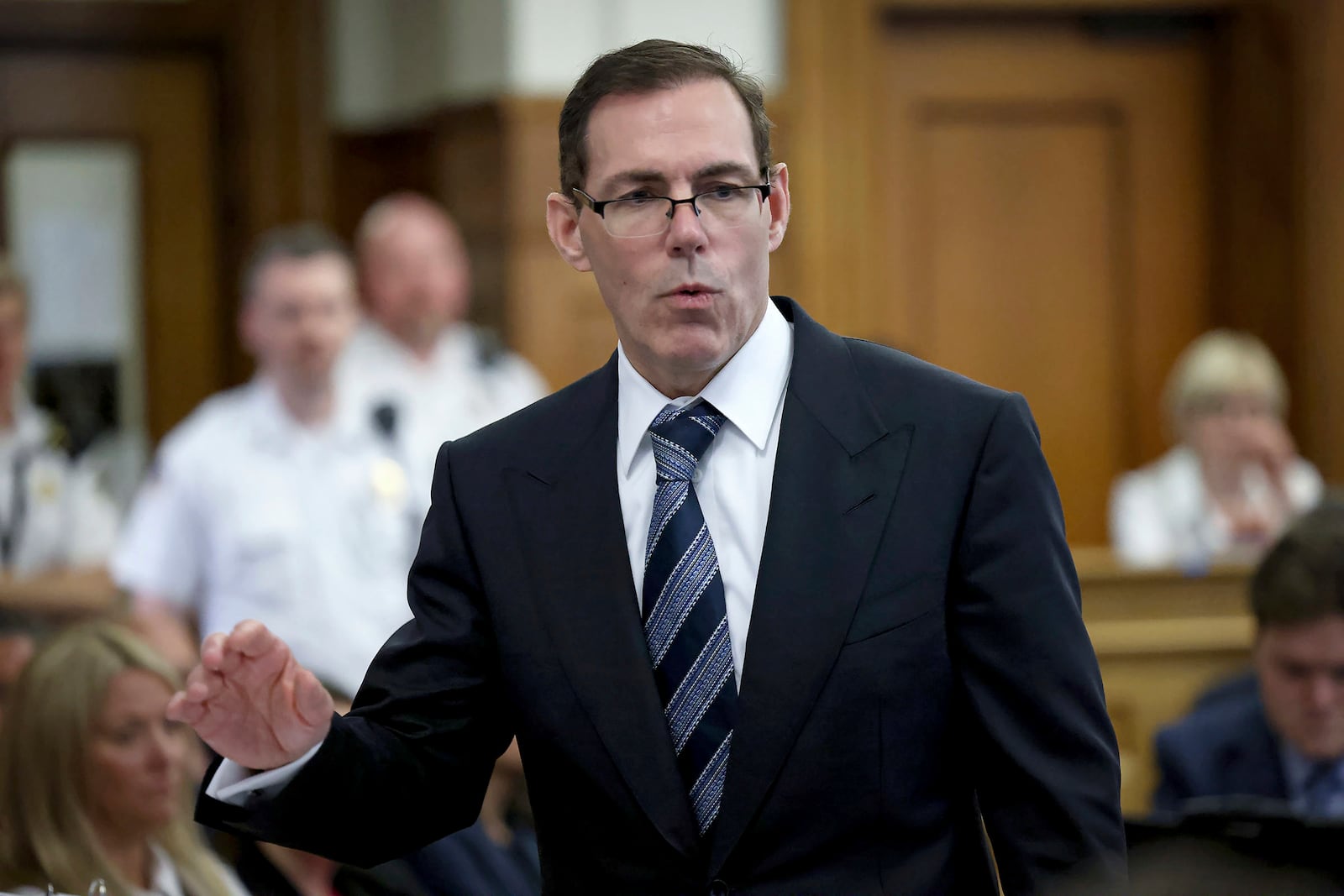 Prosecutor Hank Brennan finishes up his closing arguments during the murder trial of Karen Read in Norfolk Superior Court, Friday, June 13, 2025, in Dedham, Mass. (Mark Stockwell/The Sun Chronicle via AP, Pool)