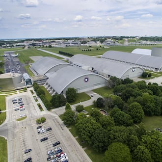 An aerial view of the National Museum of the U.S. Air Force. Air Force photo by Jim Copes.