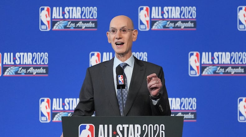 NBA commissioner Adam Silver speaks during a news conference at the NBA basketball All-Star weekend Saturday, Feb. 14, 2026, in Inglewood, Calif. (AP Photo/Jae C. Hong)