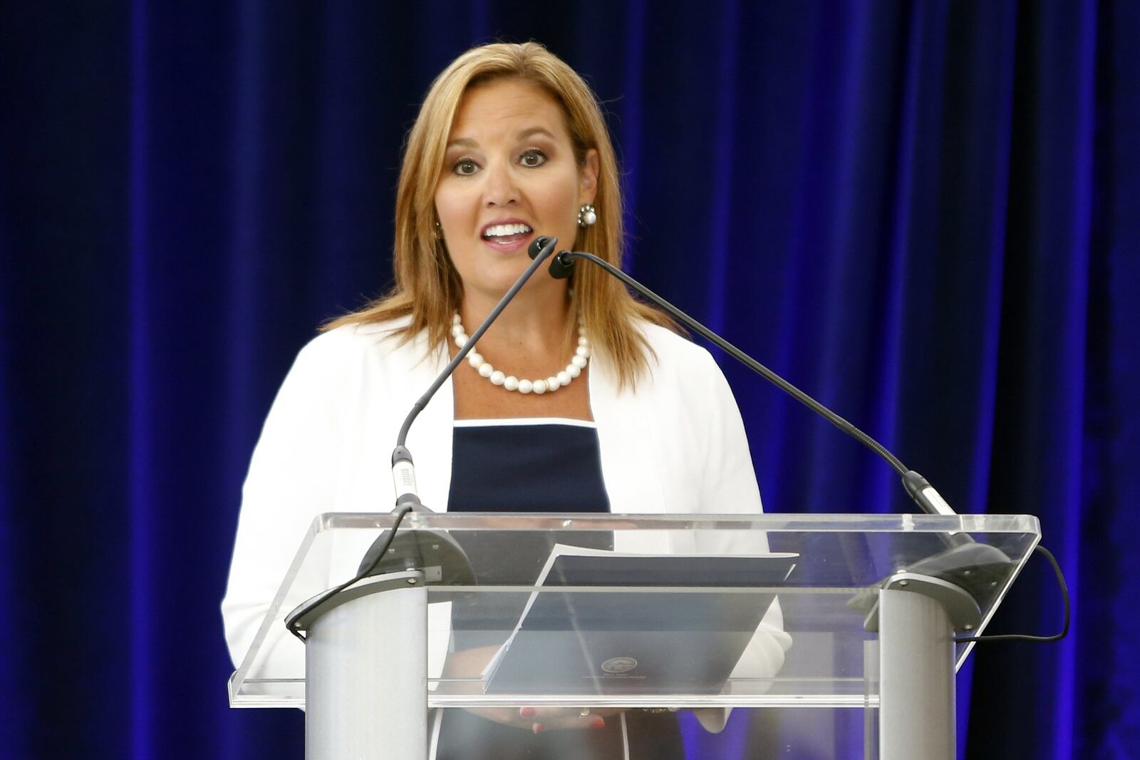 In a Tuesday, June 28, 2016 file photo, Ohio Lt. Gov. Mary Taylor speaks during a celebration for the renaming of Port Columbus International Airport to John Glenn Columbus International Airport in Columbus. Taylor revealed Thursday, June 1, 2017, that her two sons, Joe, 26, and Michael, 23, have struggled with opioid addiction, adding her family to the thousands known to be affected by the nation’s prescription painkiller and heroin epidemic. (AP Photo/Jay LaPrete, File)