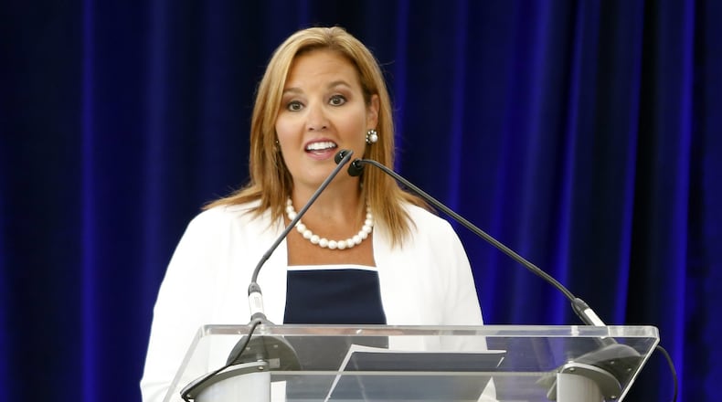 In a Tuesday, June 28, 2016 file photo, Ohio Lt. Gov. Mary Taylor speaks during a celebration for the renaming of Port Columbus International Airport to John Glenn Columbus International Airport in Columbus. Taylor revealed Thursday, June 1, 2017, that her two sons, Joe, 26, and Michael, 23, have struggled with opioid addiction, adding her family to the thousands known to be affected by the nation’s prescription painkiller and heroin epidemic. (AP Photo/Jay LaPrete, File)