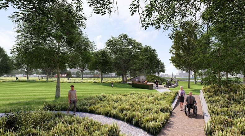 A conceptual rendering of what the proposed Colonel Deeds Park could look like. The new public park will be built just north of the Greater Dayton School. CONTRIBUTED