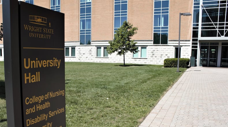 Signs and buildings around Wright State University
