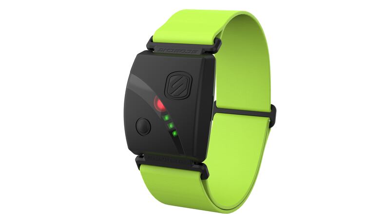 The Scosche Rhythm24 waterproof armband heart rate monitor features technology with green and yellow optical sensors, which provide accurate measurements for people with any skin tone to maximize their workouts. (Handout/TNS)
