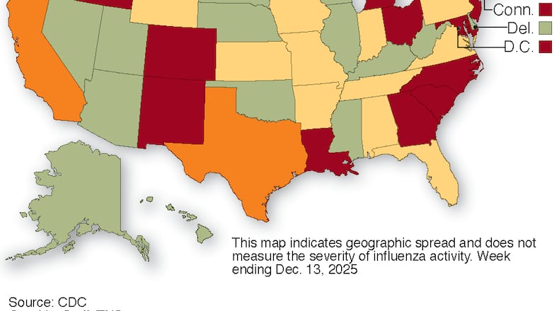U.S. map of influenza activity.