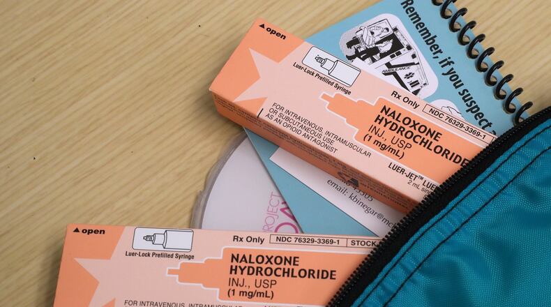A Narcan kit used to help combat overdose deaths. BILL LACKEY/STAFF