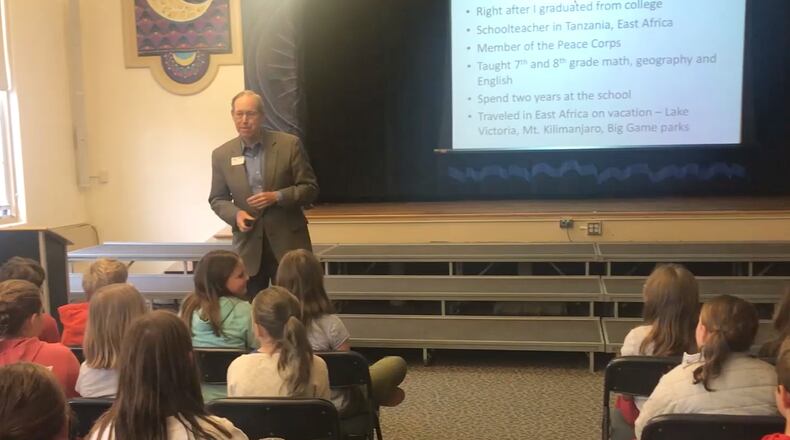 Former Ohio Governor Bob Taft speaks to fourth graders at Harman School in Oakwood.