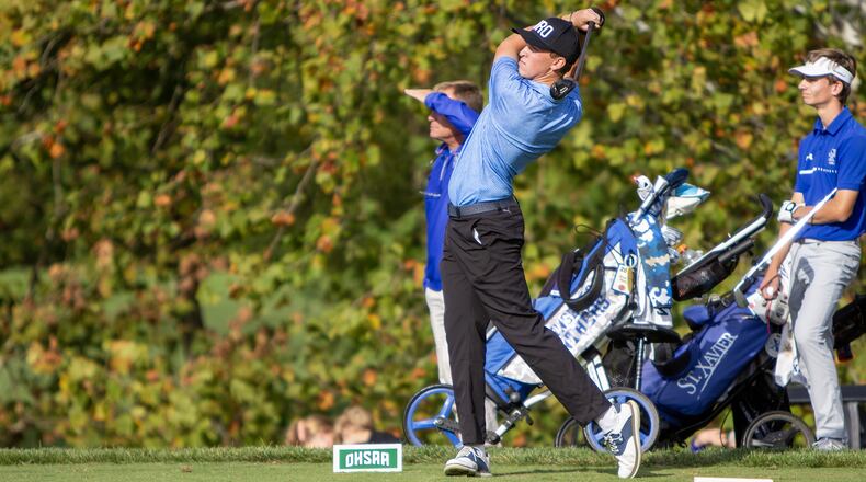 Springboro senior Bradley Hinkel shot 75 to help the Panthers win the Division I district golf tournament at Heatherwoode Golf Club last week and advance to a second straight state tournament. Jeff Gilbert/CONTRIBUTED