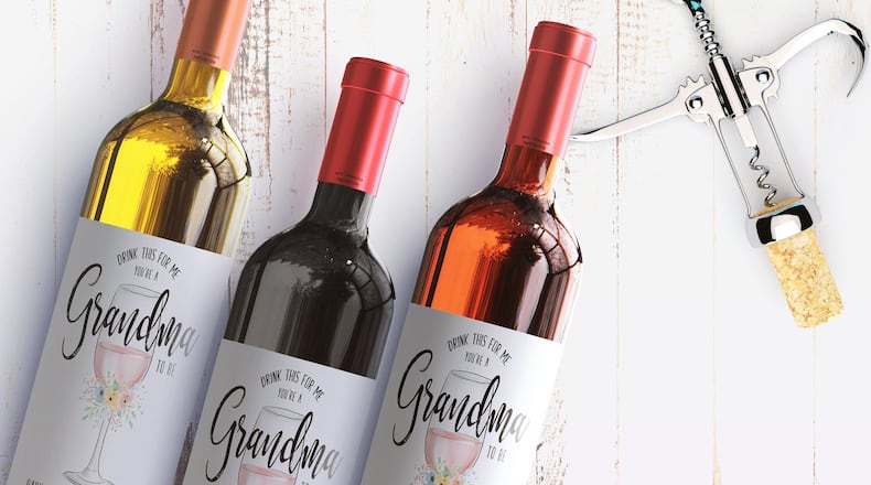 A custom wine label announcing baby news created by Tipp City based company Boxxly. CONTRIBUTED