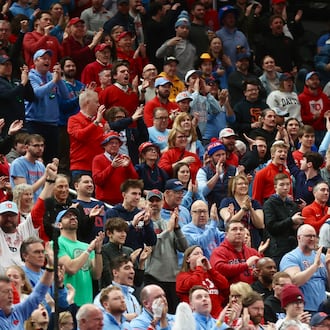Dayton fans cheer during a game against Saint Louis in the semifinals of the Atlantic 10 Conference tournament on Saturday, March 14, 2026, at PPG Paints Arena in Pittsburgh. David Jablonski/Staff