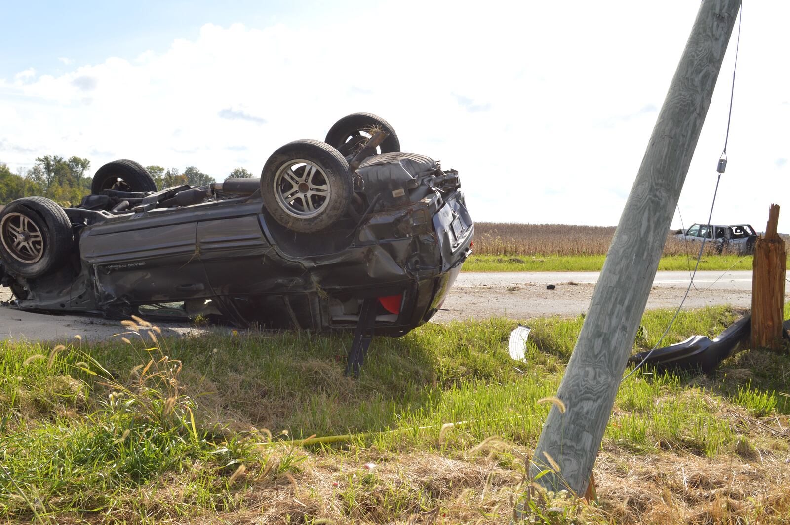 A Toledo man involved in a two-vehicle crash is in custody after he reportedly stole the car of a Good Samaritan who stopped to help. Pictured is one of the two vehicles involved in the first crash on Hoenie Road. Photo courtesy Mercer County Sheriff's Office.
