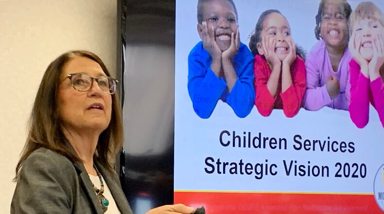 Debby Shaw, Montgomery County Children Services interim assistant director, discussions the agency's policy revisions during a county commission meeting Tuesday, Sept. 29, 2020. CHRIS STEWART / STAFF
