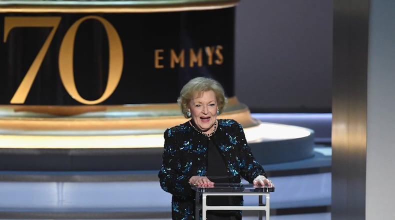 Betty White speaks onstage during the 70th Emmy Awards at Microsoft Theater on September 17, 2018, in Los Angeles. (Kevin Winter/Getty Images/TNS)