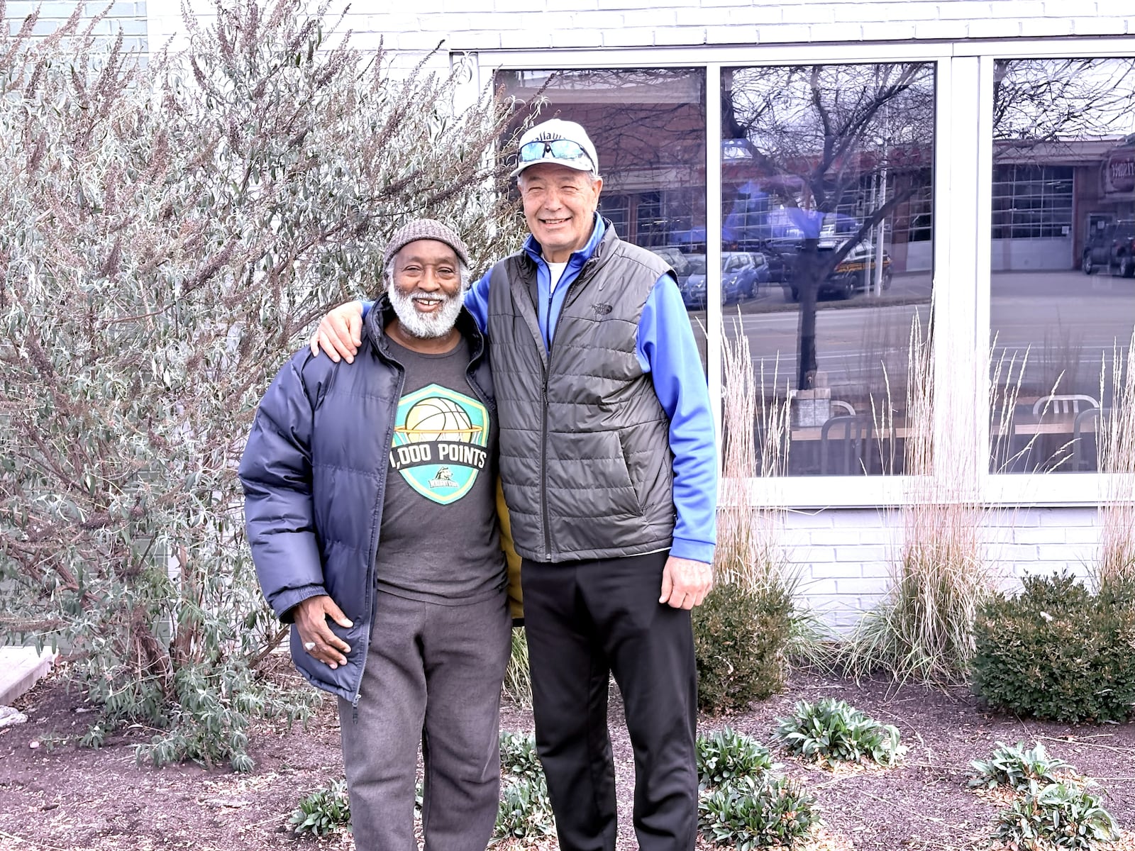 Two Wright State stars today: Abdul Shakur Ahmad (known as Rick Martin when he played for the Raiders ) and Bob Grote took some time this week at MidDay Coffee on S. Patterson Blvd. to talk about their 1975-76 Raiders team which became the first in WSU history to win 20 games and make the NCAA Tournament. The team is being honored at halftime of the Raiders game with Green Bay Sunday at the Nutter Center. TOM ARCHDEACON / CONTRIBUTED PHOTO
