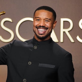Michael B. Jordan, winner of the award for actor in a leading role for "Sinners," poses in the press room at the Oscars on Sunday, March 15, 2026, at the Dolby Theatre in Los Angeles. (Photo by Jordan Strauss/Invision/AP)