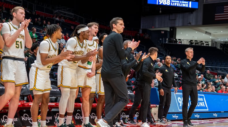 Wright State University coach Clint Sargent walks down the sideline during their preseason game against Ohio University on Monday, Oct. 20 at UD Arena. The Raiders beat the Bobcats 63-57. WRIGHT STATE ATHLETICS / CONTRIBUTED PHOTO
