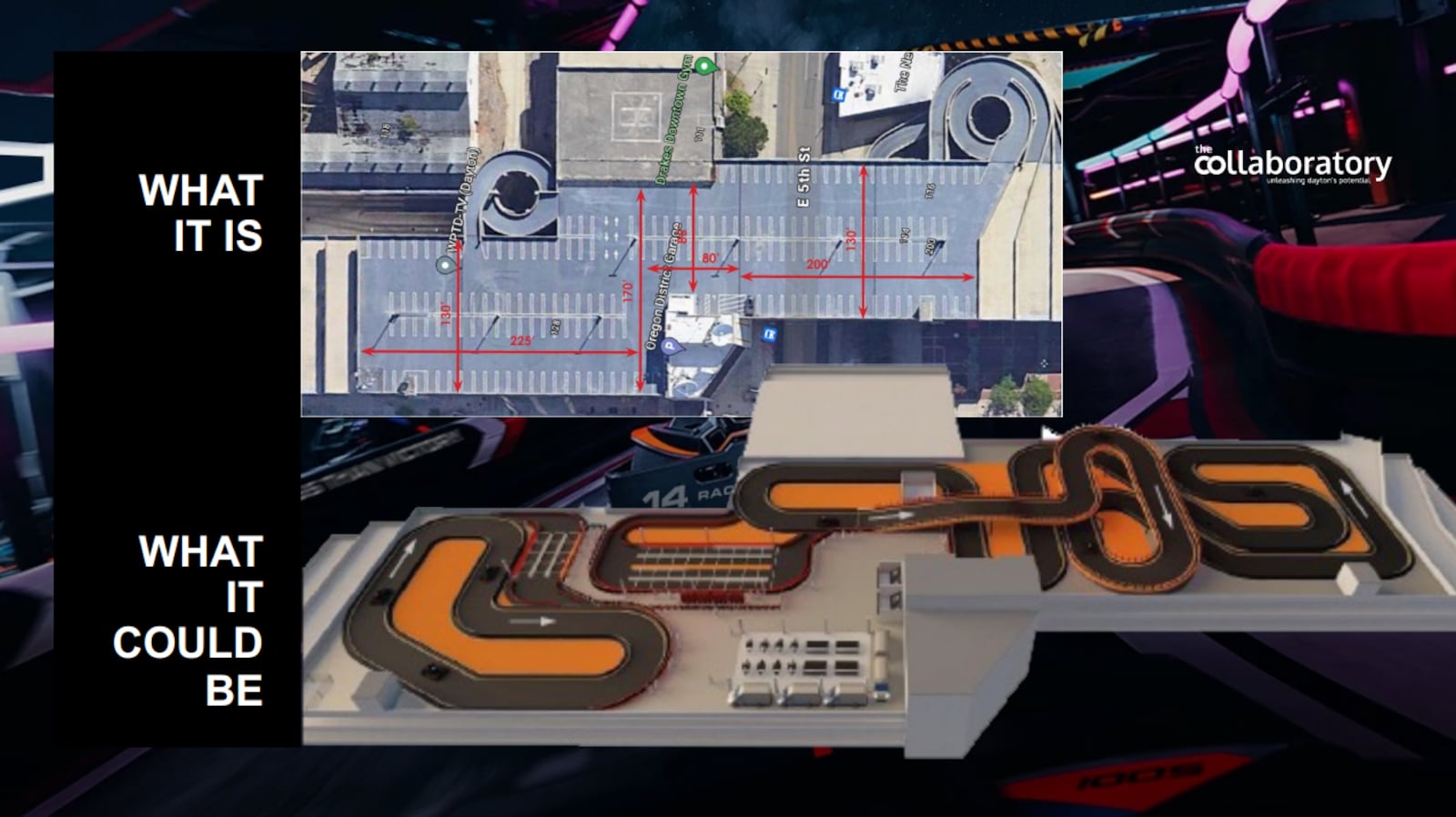 Concept art for go-kart tracks on top of the Transportation Center parking garage. (Contributed Photo)