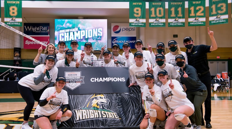 The Wright State volleyball team defeated UIC on Saturday to win the Horizon League tournament at McLin Gymnasium. Joe Craven/Wright State Athletics