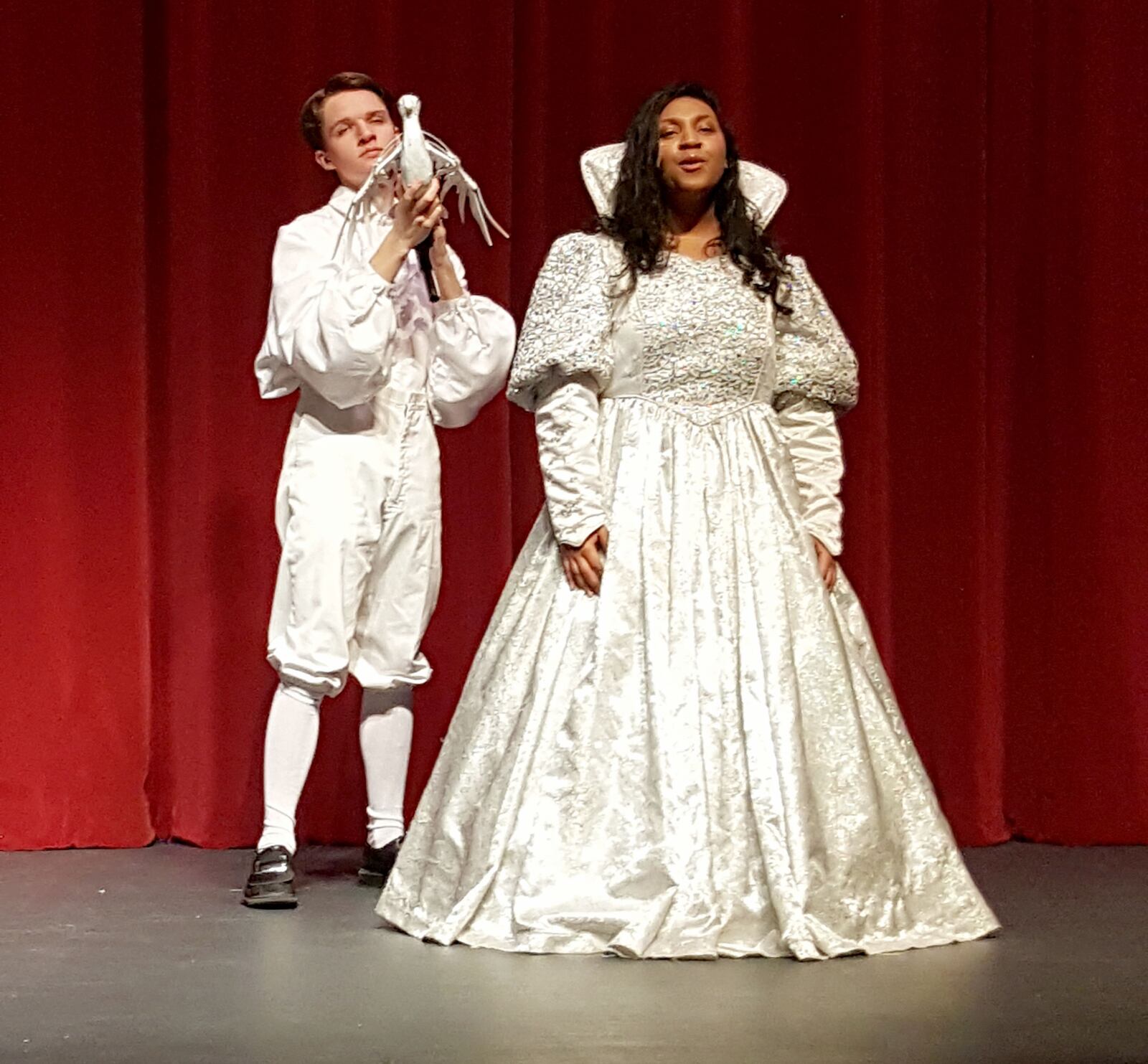 Desmond Kingston as the Dove and Trinity Hines Anthony as the Fairy Godmother in Stivers School for the Arts' presentation of "Cinderella."
