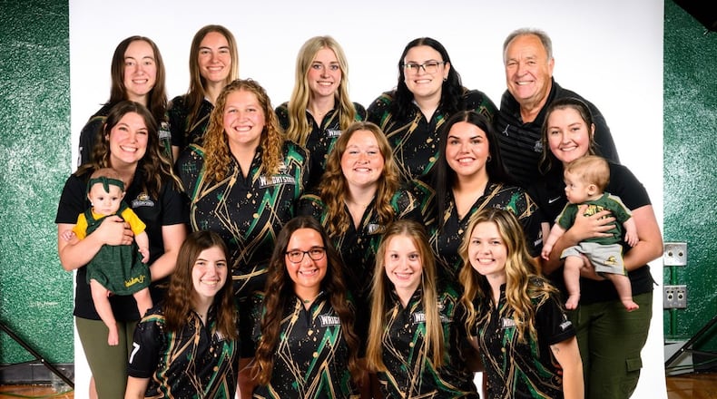 The Wright State women's bowling team - pictured with the new "baby Raiders" - open the 2025-26 season at the Mercyhurst Invitational Oct. 4-5. CONTRIBUTED