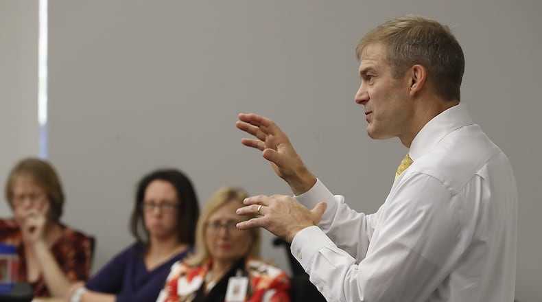 Rep. Jim Jordan, R-Urbana, speaking here to a group of business leaders in Urbana, founded the House Freedom Caucus, a group of conservative lawmakers that at times has been able to influence legislation in Congress. BILL LACKEY/STAFF