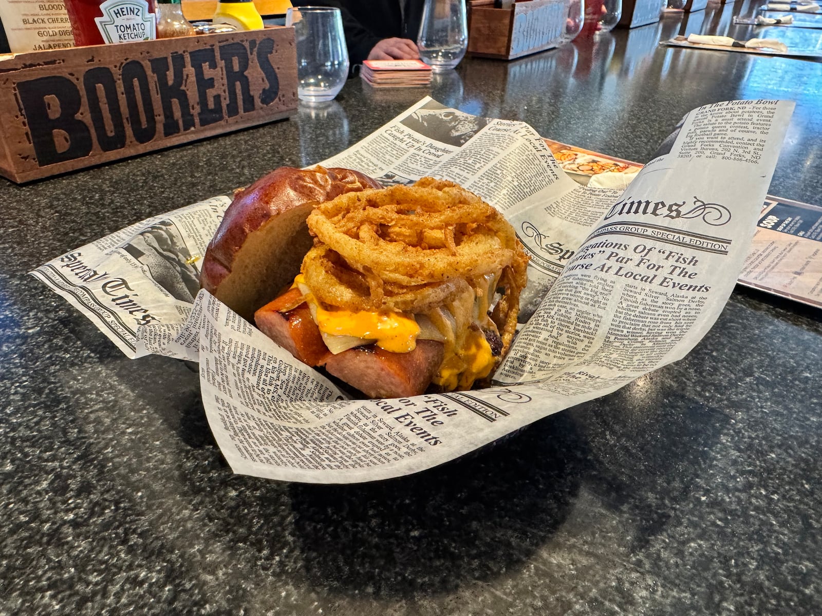 The Boom Boom Burger at Broadway Barrel House features Angus beef, kielbasa, pepper jack and boom boom sauce. CONTRIBUTED