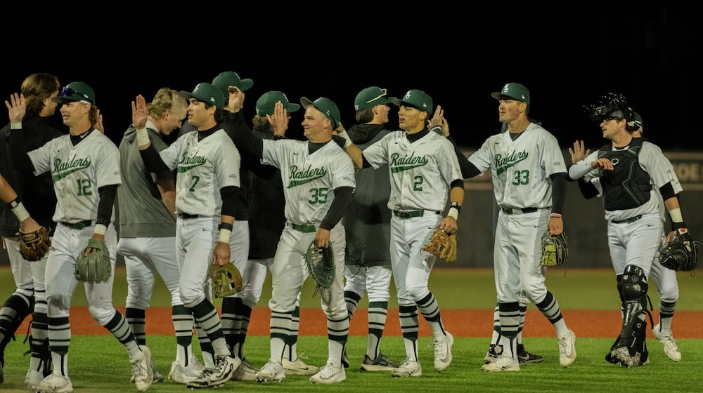 The Wright State University bench celebrates after their game against Ohio State University on March 24, 2026 at Nischwitz Stadium in Fairborn. WRIGHT STATE ATHLETICS