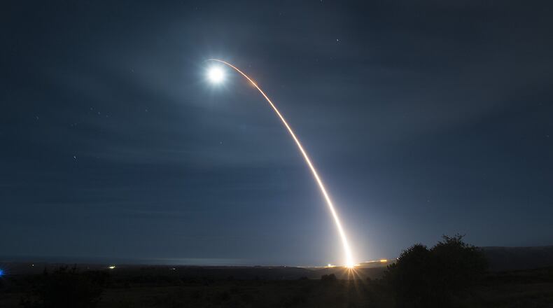 The Air Force Nuclear Weapons Center created two new directorates to focus on its intercontinental ballistic missile mission. An unarmed Minuteman III, the current version of the ICBM, launches during a developmental test at 12:33 a.m. Pacific Time Feb. 5 at Vandenberg Air Force Base, Calif. It will be replaced with the new Ground Based Strategic Deterrent ICBM, starting in the late 2020s. (U.S. Air Force photo/Senior Airman Clayton Wear)