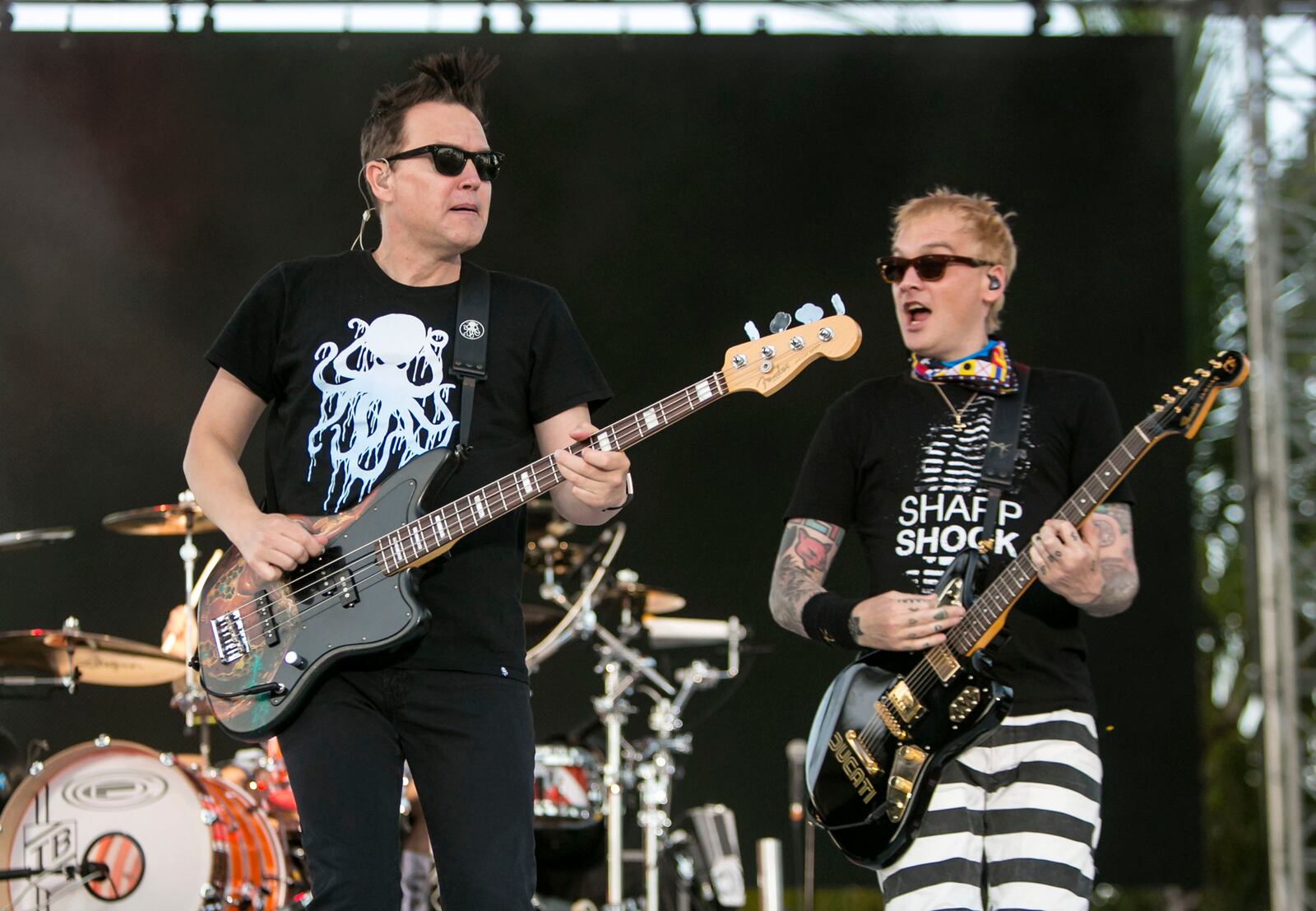 Blink 182 performs on the Ford stage at the end of SunFest in downtown West Palm Beach on May 7, 2017.  (Richard Graulich / The Palm Beach Post)