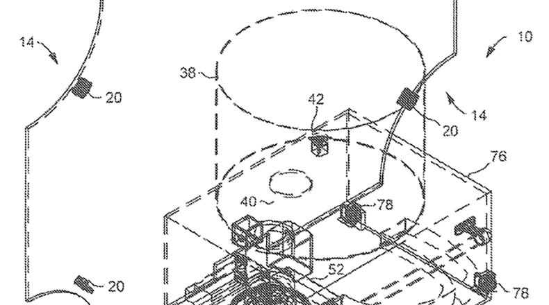 USPat 10406417 is the patent rendering of an invention of a newly designed hockey puck machine developed at the U.S. Air Force Academy, which allows players to train on their own as COVID-impacts practicing. Original drawing was further refined by Charles Figer, chief, Intellectual Property Law Division, Air Force Materiel Command. U.S. AIR FORCE GRAPHIC