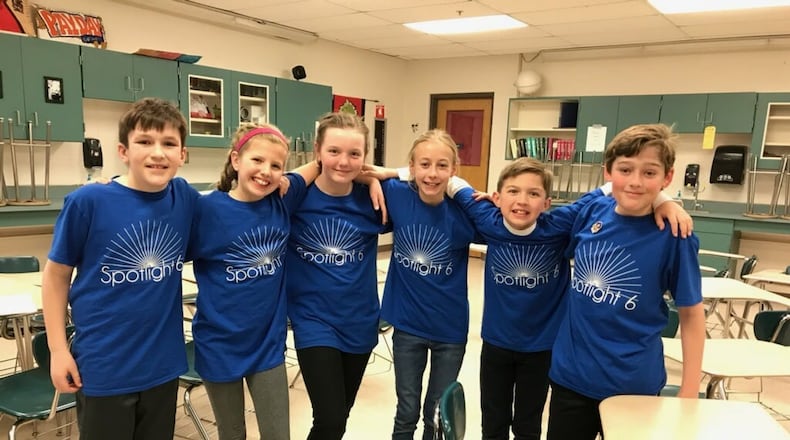 (Left to Right) Henry Almoney, Deirdre Lynch, Charlotte Powell, Claire Cezeaux, Ben Wittmer and William Usechak. They are members of the Oakwood Destination Imagination team, The Spotlight 6.
