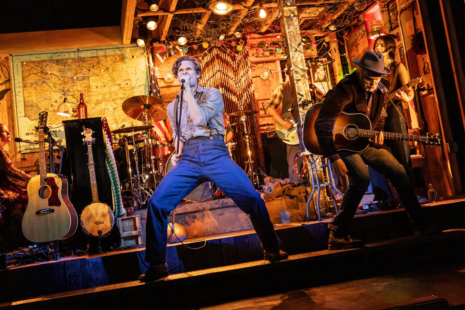 This image released by DKC/O+M shows Andrew Durand during a performance of “Dead Outlaw." (Matthew Murphy/DKC/O+M via AP)