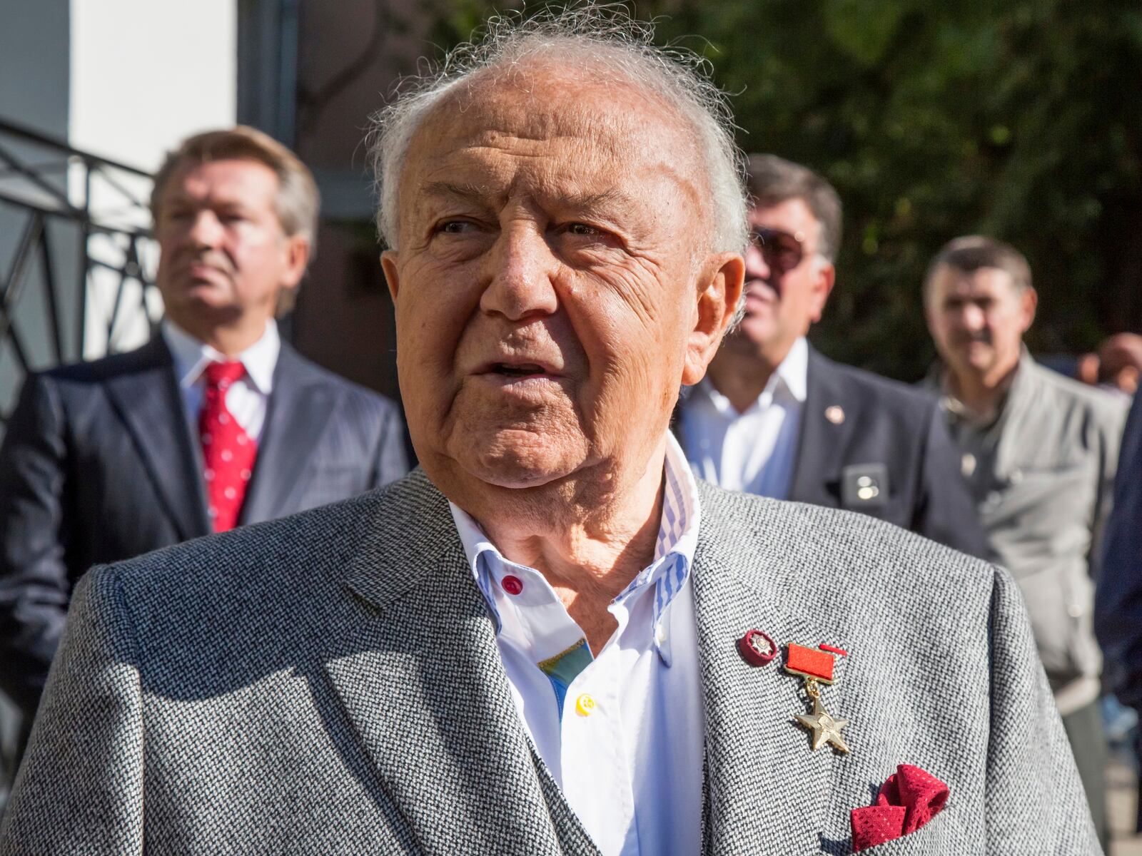 FILE - Georgian and Russian sculptor Zurab Tsereteli speaks at the opening of a series of busts of Soviet leaders that he created in Moscow, Russia, on Sept. 22, 2017. (AP Photo/Alexander Zemlianichenko, File)