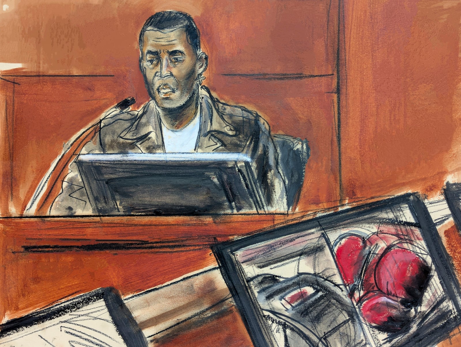 Music artist Kid Cudi testifies on the witness stand during Sean "Diddy" Combs' sex trafficking and racketeering trial in Manhattan federal court,Thursday, May 22, 2025, in New York. (Elizabeth Williams via AP)