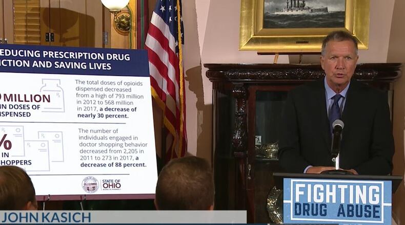 Ohio Governor John Kasich presents the Ohio Department of Health’s final report on opioid crisis data from 2017.