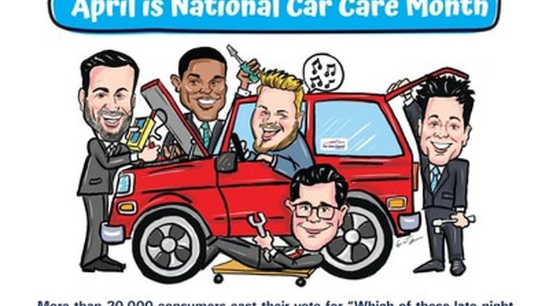 In a poll of over 22,000 car owners, Jimmy Kimmel was chosen as the late-night host most trusted to work on their cars. Car Care Council graphic