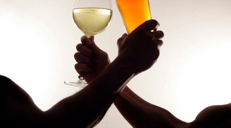 A wine vs. beer duel. Photo by Jim Witmer