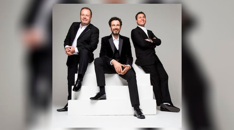 The Celtic Tenors, (left to right) Irish vocalists James Nelson from Sligo, Matthew Gilsenan from North Meath and Daryl Simpson from Omagh, bring its 25th anniversary tour to the Schuster Center in Dayton on Saturday for a concert with the Dayton Philharmonic Orchestra. CONTRIBUTED