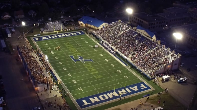 Fairmont High School's Roush Stadium aerial view.   TY GREENLEES / STAFF