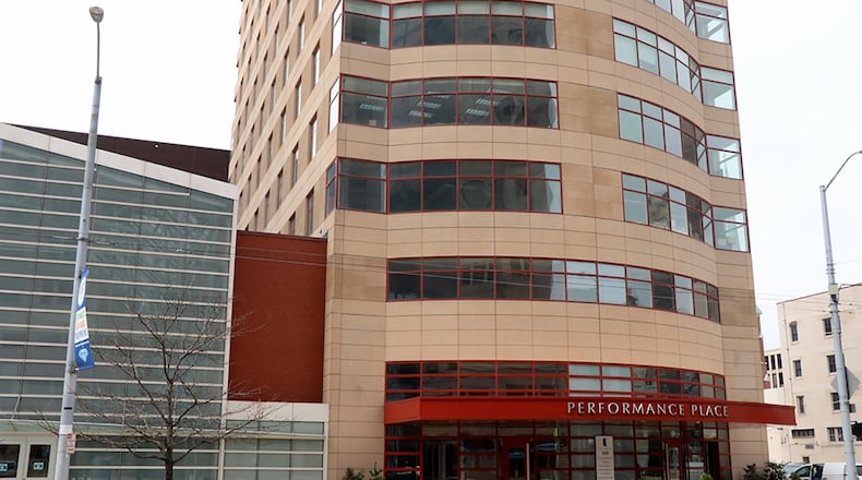 The condominium unit on the 14th floor of Performance Place in downtown Dayton has about 1,750 square feet of living space. The unit includes 2-car, side-by-side parking spaces, a private climate-controlled storage room, use of the building’s exercise room, guest suite and secured lobby entrance next to the Schuster Performing Arts Center. CONTRIBUTED PHOTO BY KATHY TYLER